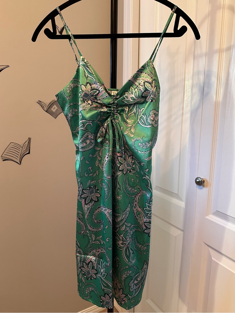 SHEIN Green Paisley Satin Mini Dress